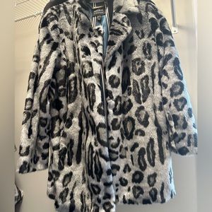 NWT Dennis Basso Faux Fur Snow Leopard Coat